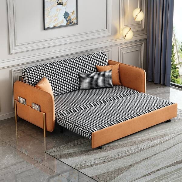 79" King Sleeper Sofa Orange Upholstered Convertible Sofa Bed 3 in 1 On Sale Bed Bath